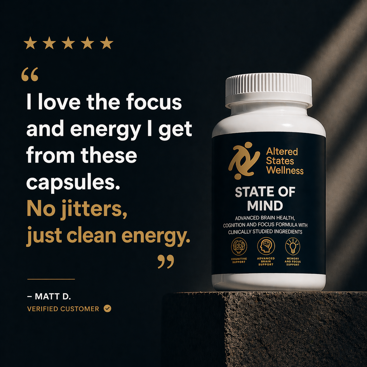 I love the focus and energy I get from these capsules. No jitters, just clean energy. From a verified customer