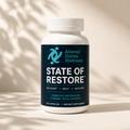 Supplement bottle labeled 'State of Restore' by Altered States Wellness on a neutral background