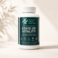 Supplement bottle labeled 'State of Vitality' by Altered States Wellness on a neutral background